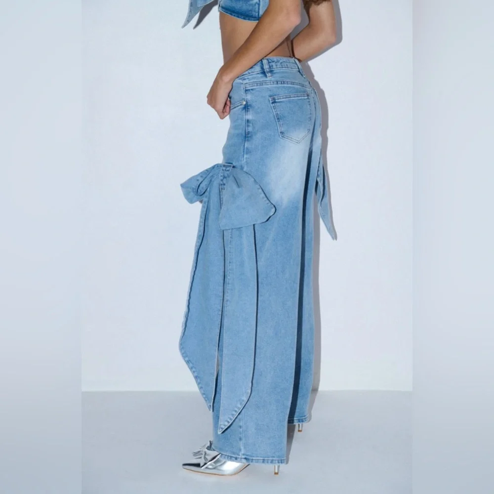 Aviva Bow Detail Wide Leg Jean - Picture 6 of 7